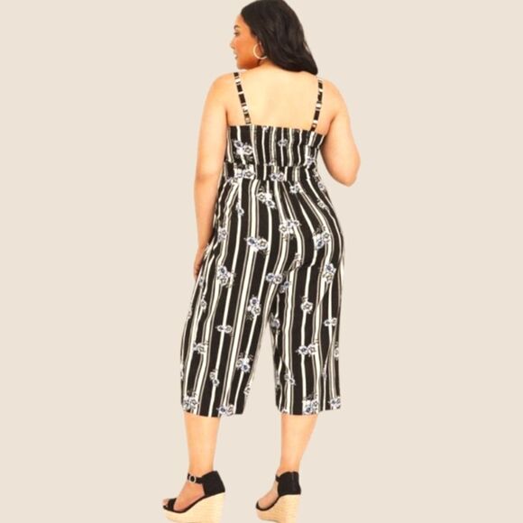 NWOT TORRID Plus Size Striped Floral Challis Culotte Summer Jumpsuit. - Picture 8 of 14